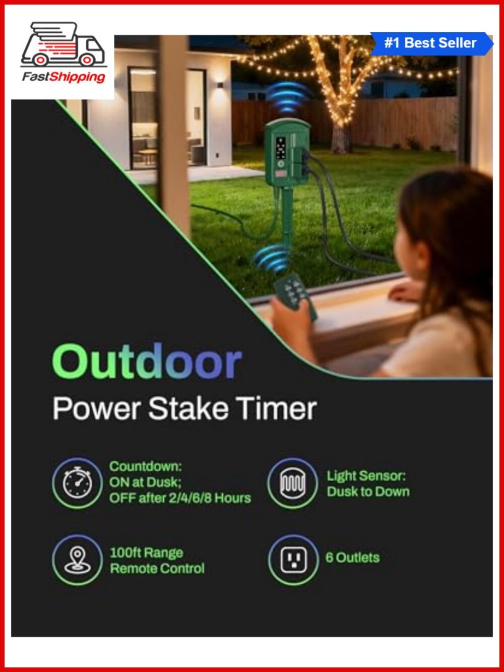 🎅 Outdoor Power Stake Timer 6 Outlets Remote Control Weatherproof - Picture 2 of 6